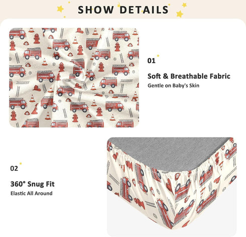 Soft Jersey Knit Crib Sheets with Fire Truck Design for Boys and Girls
