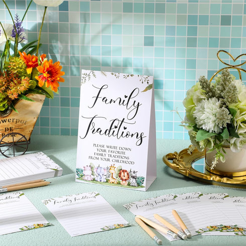 Fumete 61 Pieces Baby Shower Games, Family Traditions Sign and Cards with Pencils for Baby Shower Party Decor