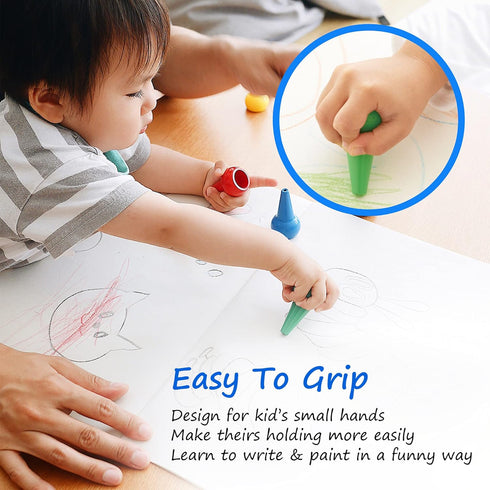 Gibot 12 Colors Palm Grip Crayons for Toddlers, Safe Stackable Toys for Kids, Boys and Girls