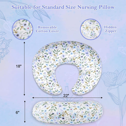 2 Pack Nursing Pillow Covers Soft Breathable Cotton, Fits Standard Breastfeeding Pillows, Washable & Hypoallergenic