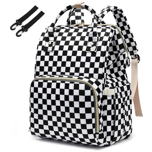 Yusudan Checkered Diaper Bag Backpack for Baby Girls, Mom Waterproof Large Nappy Bags