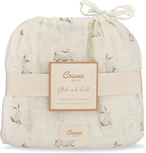 100% Crane Baby Organic Cotton Gender Neutral Animal Nursery Bedding, Fitted Sheet, Soft Breathable GOTS Certified