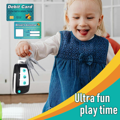 Ella Dream Playset, Car Key Remote Car Key Toy with Light and Sounds, Pretend Play Keys with Cards for Boys and Girls