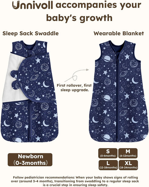 100% 0-3 3-Way 0.5, 2 Pack Unnivoll Newborn Sleep Sack Swaddle Cotton Baby Swaddle Months, Adjustable Wearable Blanket