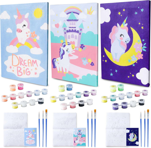 BONNYCO Paint by Numbers Kit for Kids Unicorns Pack 3 Canvas. Paint