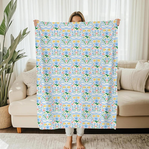 Cstdyfrv Summer 60x80in Vintage Floral Pink Blue Bows Baby Blankets for Boys Girls Spring Flowers Ribbon Bows Swaddle