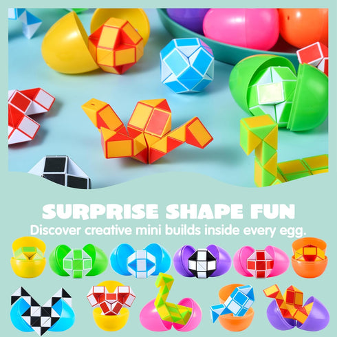 12 JOYIN Pcs Prefilled Easter Eggs with Mini Snake Cubes Twist Puzzle Toys Snake Speed Cube Fidget for Kids Easter