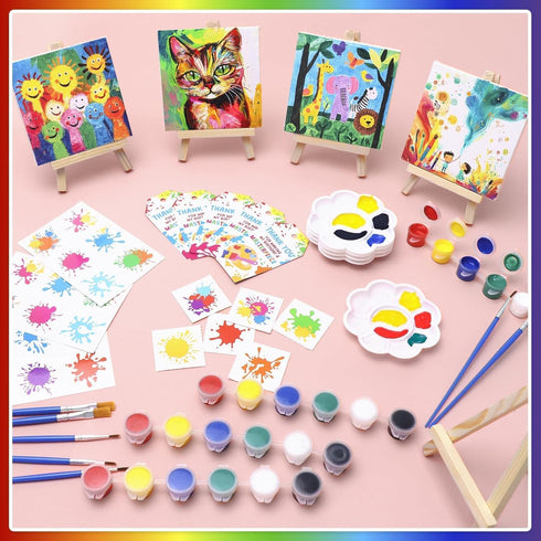 12 Pack BOIKOKY DIY Mini Canvas Painting Party Favor Bags - Includes Easel, Acrylic Paint, Splash Tattoos, Brushes