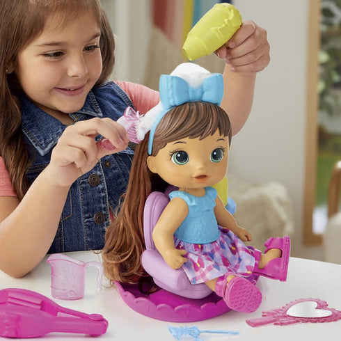 Baby Alive Sudsy Styling Doll, Brown Hair, includes 12-Inch Salon Chair, Toys for 3 Year Old Girls and Boys