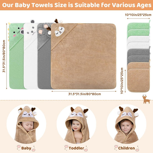 12 Set 4 8 Set, CandyHome PCS Baby Bath Towels for Infants Toddlers, PCS Animal Hooded Baby Towels & PCS Washcloths
