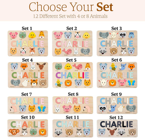 1-3 12 1st Zuzu Puzzle Personalized Name Puzzle for Toddlers | Safari, Farm & Themes | Handmade Wooden Montessori Toy