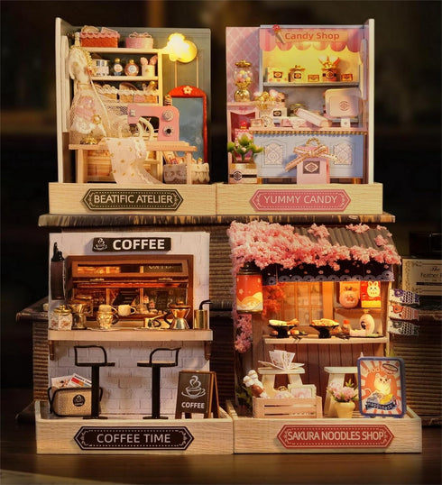Flever Dollhouse Miniature DIY House Kit, Creative Room with Furniture for Romantic Valentine's Gift (Coffee Time)