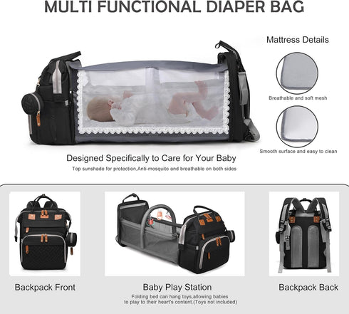 CESAILT Mommy Backpack Diaper Bag with Changing Station, Multifunction Travel Baby Bag, Waterproof Baby Tote, Large