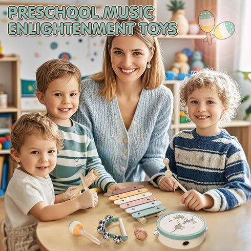 1-3, 1 Set 2-4, Baby Musical Instruments for Toddlers Montessori Wooden Toys for Year Old, Xylophone Maracas Percussion