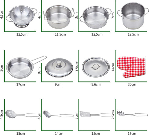 Play Pots and Pans Toys for Kids, Mini Stainless Steel Cooking Utensils Kitchen Playset for Toddlers, Ages 3 and up