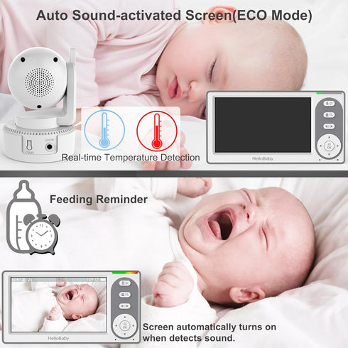 HelloBaby 4.3'' 30 8 1000ft Video Baby Monitor with Hours Battery, Remote Pan-Tilt-Zoom Baby Monitor No WiFi, Baby