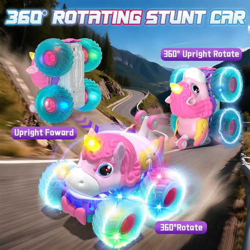 360 4WD 2.4GHz 3 4 5 6 7 8 Lehoo Castle Remote Control Car for Girls Rotating, Unicorn Monster Truck with Light