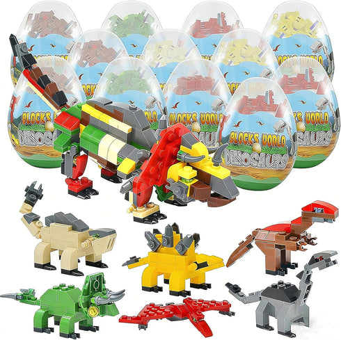 auryee 12PCS Pre Filled Easter Eggs Dinosaurs Party Favors Party Supplies Building Blocks