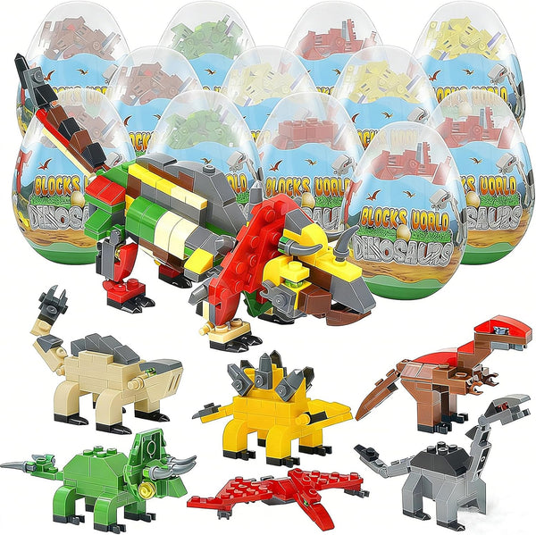 auryee 12PCS Pre Filled Easter Eggs Dinosaurs Party Favors Party Supplies Building Blocks
