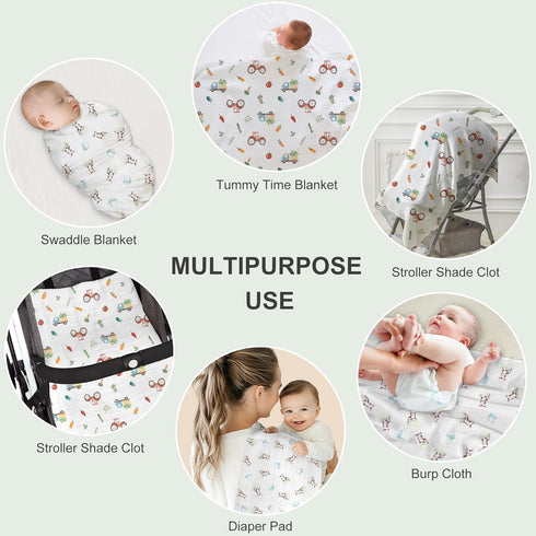 2-Pack 47 47 Inches Baby Muslin Swaddle Blankets, x Soft Breathable Bamboo Cotton Blend, Lightweight Receiving Blanket