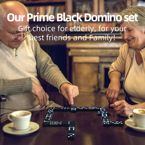 Set Set 28 (2-4 Dominos for Adults, Jumbo Size Black Dominoes for Classic Board Games, Double Six Jumbo Size Dominos