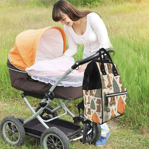 DWVTSLH Backpack Mummy Backpack Sleeping Bag Boots Campfire pattern Diaper Bag Multifunction Nappy Bags Waterproof