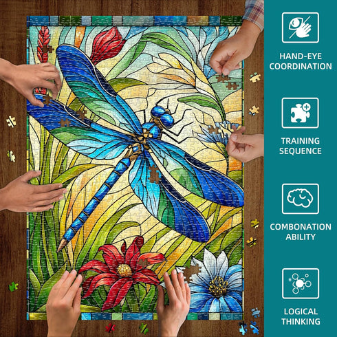 1000 1000 27.5x19.7 Sutinban Stained Glass Dragonfly Piece Puzzles, Jigsaw Puzzle Pieces for Adults, Coolest Adult
