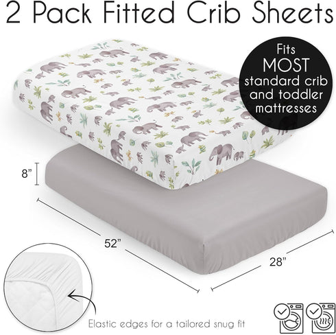 Set 2p Sweet Jojo Designs Watercolor Elephants Boy Girl Gender Neutral Baby Fitted Crib Sheet Infant Newborn Nursery