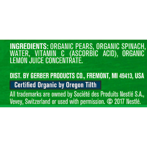 Gerber Organic Baby Food Pouches - 2nd Foods for Sitter, Pear Spinach, 3.5 Ounce (Pack of 12)