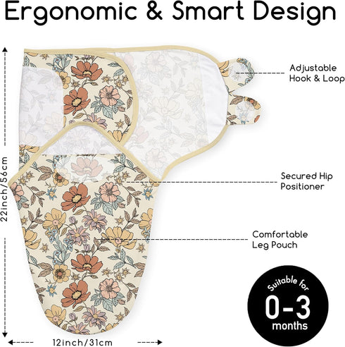 0-3 2-Pack Baby Swaddles for Newborn Organic Cotton,Soft & Snug Newborn Velcro Swaddle Months Sleep Sack Helps Calm