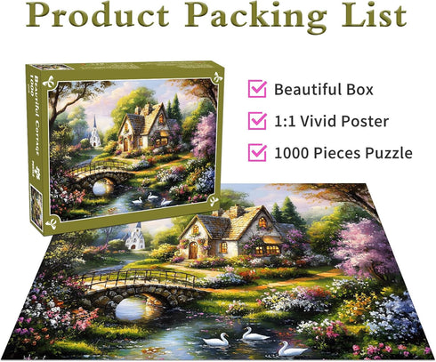 1000 1000 Beautiful Cottage Jigsaw Puzzles Pieces for Adults Quaint Church Piece Jigsaw Puzzles for Adults