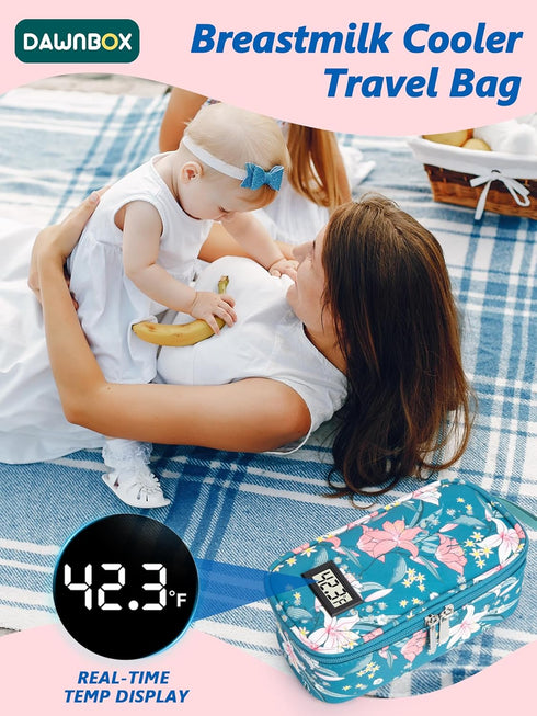 20oz 2 Packs DawnBox Breast Milk Cooler Travel Bag with Real-Time Temp Display - Holds Breastmilk Storage Bag