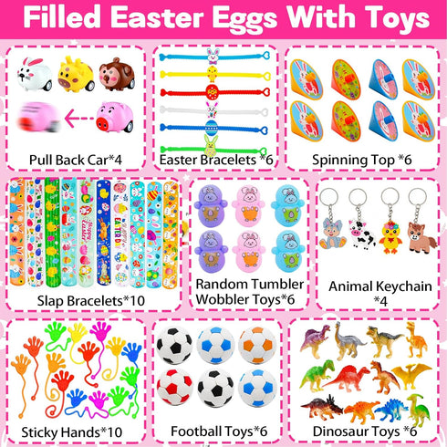 HLXGFCAI 100 PCS Prefilled Easter Eggs with Toys Inside, Easter Egg Fillers, Easter Eggs Filled, Easter Basket Stuffers