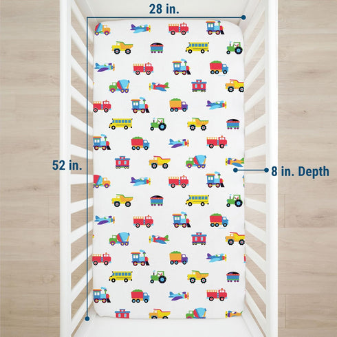 100% Wildkin Cotton Flannel Crib Sheet Soft & Breathable Fitted Sheet - Trains, Planes, and Trucks