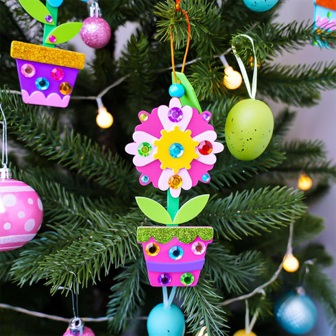 24 Sets Summer Winlyn Potted Flower Craft Kits DIY Potted Flower Ornaments Decorations Tulip Sunflower Foam Stickers