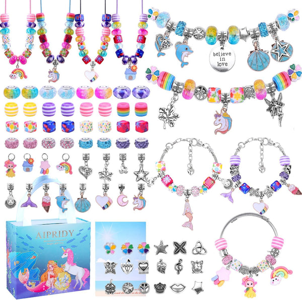 AIPRIDY Charm Bracelet Making Kit, Unicorn Mermaid Crafts Gifts Set for Girls 5-12 Years Old (84 Pieces)