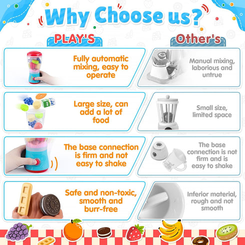 Set 27 3+ PLAY Smoothie Maker Toy Blender - Pcs Pretend Play Kitchen Appliance for Kids with Realistic Action, Light