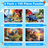 100 4 5-8 4-6 6-8 8-10 4-Pack Piece Puzzles - Themed Landscapes Large Piece Puzzles for Senior Adults Kids Puzzle Ages