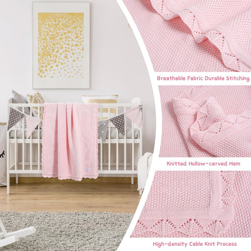 100% Cotton Baby Blanket, Light Pink, Knit Soft Warm Nursery Blanket, 30 x 40 Inches for Toddler Newborn