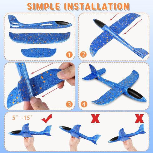 VCOSTORE 2 Pack Foam Airplanes, Large Throwing Glider Plane Toy with 2 Flight Modes for Outdoor Sports Toys 3-12