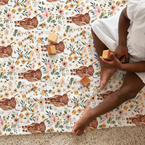 Highland Cow Floral Boho Retro Baby Blanket, Girls Gift, Western Farm Animal Yak Flower Flannel Fleece 30 x 40
