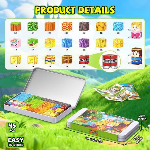 Zerxpho 45PCS, 3+, Mini Magnetic Blocks, Magnetic Blocks Building Toys with Travel Case STEM Educational Construction