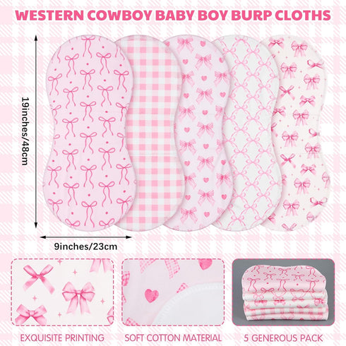 5 Pack 19"x9" Set SmoothNovelty Pink Bow Baby Burp Cloths Soft Absorbent Burping Rags for Newborns Spit up Cloths