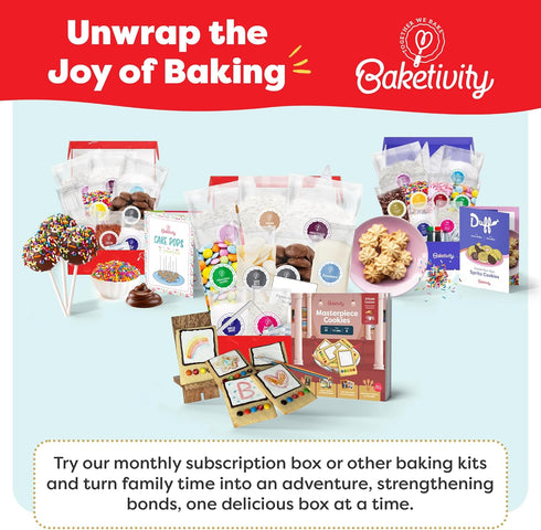 Set 6-12 Baketivity Masterpiece Cookies Kids Baking Kit - Cooking Kit for Kids with Premeasured Ingredients, Step by