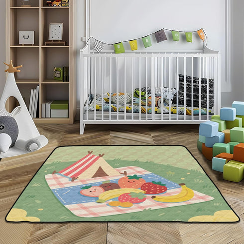 EtherSpher 50'' 50''tapete Cartoon Field Picnic Fruits Green Soft Foam Baby Gym Play mat for Indoor Outdoor Lightweight