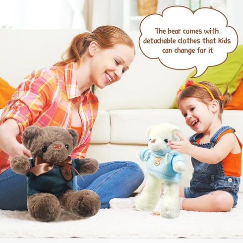 Zhanmai 12 Set Cute Bear Stuffed Animals with Removable Clothes - 12 Inch Plush Toy Gift for Kids