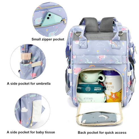 Yusudan Backpack Elephant Diaper Bag for Baby Girls, Mom Waterproof Large Nappy Bags for Women