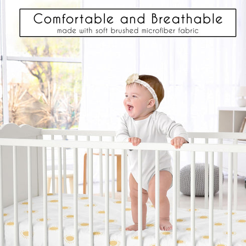 Sweet Jojo Designs Fitted Baby Crib Sheets (White and Yellow Boho Sun) for Boys or Girls, Infant Nursery, Toddler Room