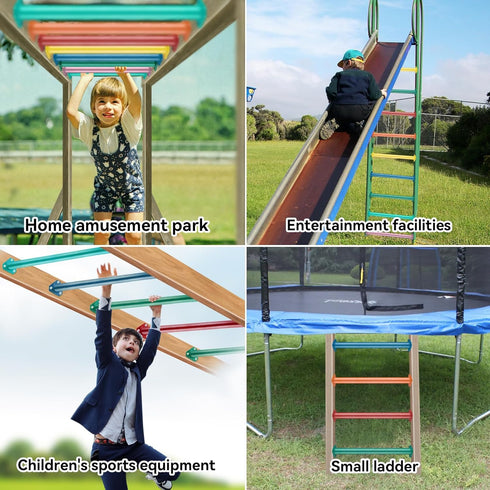 16 Inch 7 Colors Steel Monkey Bars Ladder Rungs Set - Backyard Playground and Indoor Outdoor Climbing Kit (7 Pack)