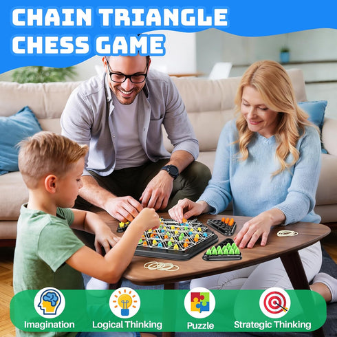 2-4 Triangle Chain Strategy Board Game: Portable Chain Triangle Chess Game for Family Game Night, Travel & Party Fun